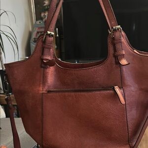 Carbon2Cobalt Elegant Brown Leather Tote / Crossbody Bag